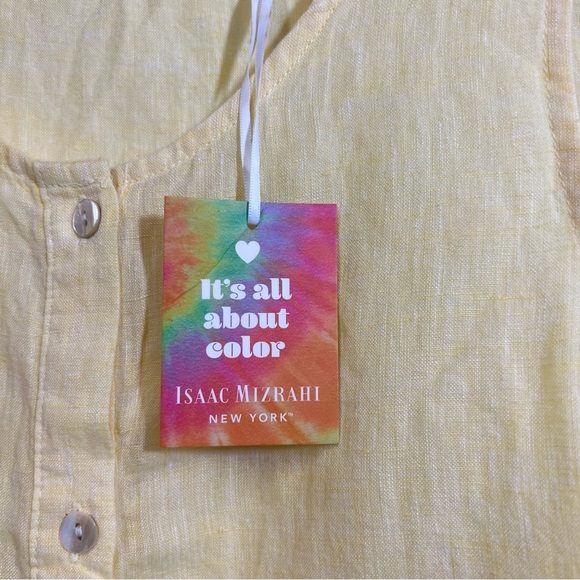 Isaac Mizrahi New York 100% Linen Yellow Sleeveless Cottagecore Top Blou… - Picture 4 of 13